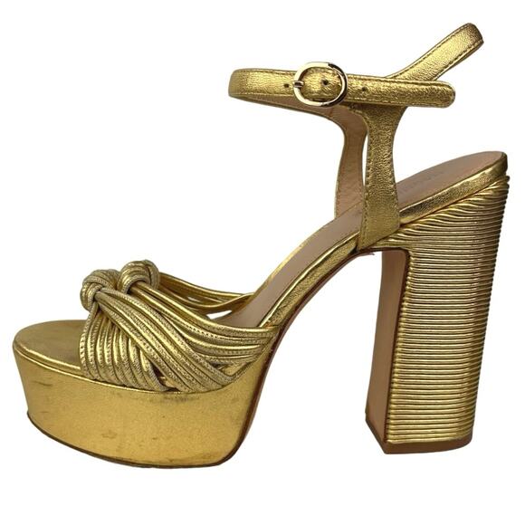Rachel Zoe Gold Metallic Avery Platform Slingback Open Toe High Heels Sandals 7 - Picture 1 of 7